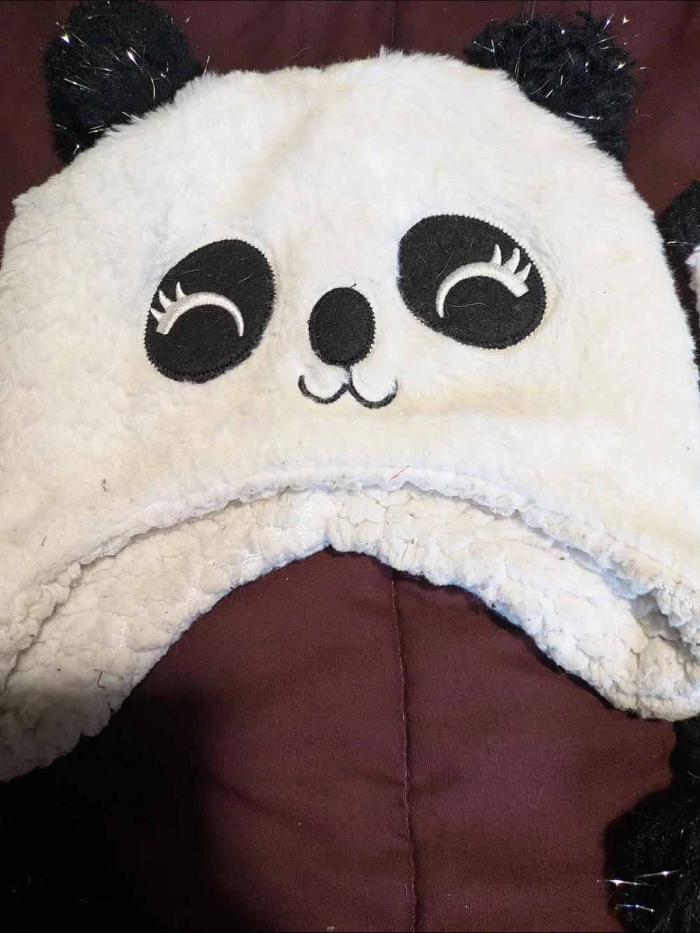 wonder nation Panda Earflap Hat and Mittens Set -‎ White and Black